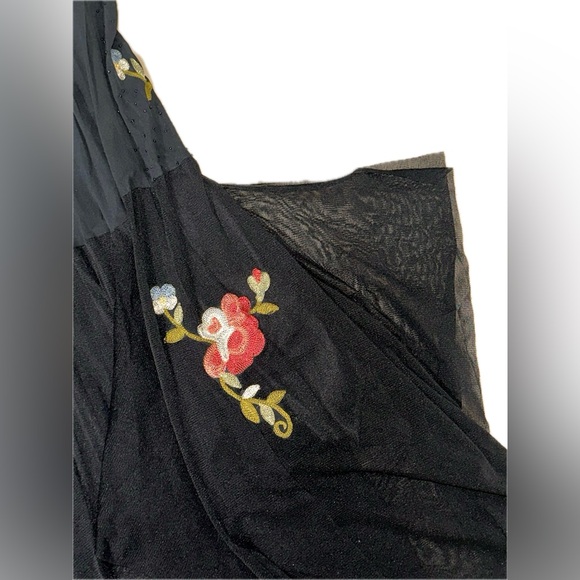 90’s Vintage Sue Wong Black Silk Floral Embroidered Beaded Handkerchief Dress - Picture 7 of 8